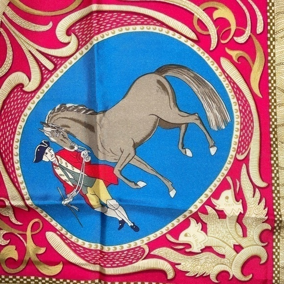 Hermes 100% Silk Scarf “LA PRESENTATIONS” Purple Knight Carriage Carre 90 - Picture 9 of 15